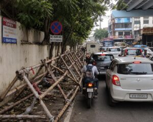 Abandoned Bamboo Barricades After Public Events Add to Guwahati’s Traffic Woes